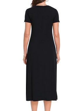 Midi Dresses for Women Casual Short Sleeve Tshirt Dress V Neck Side Split Beach
